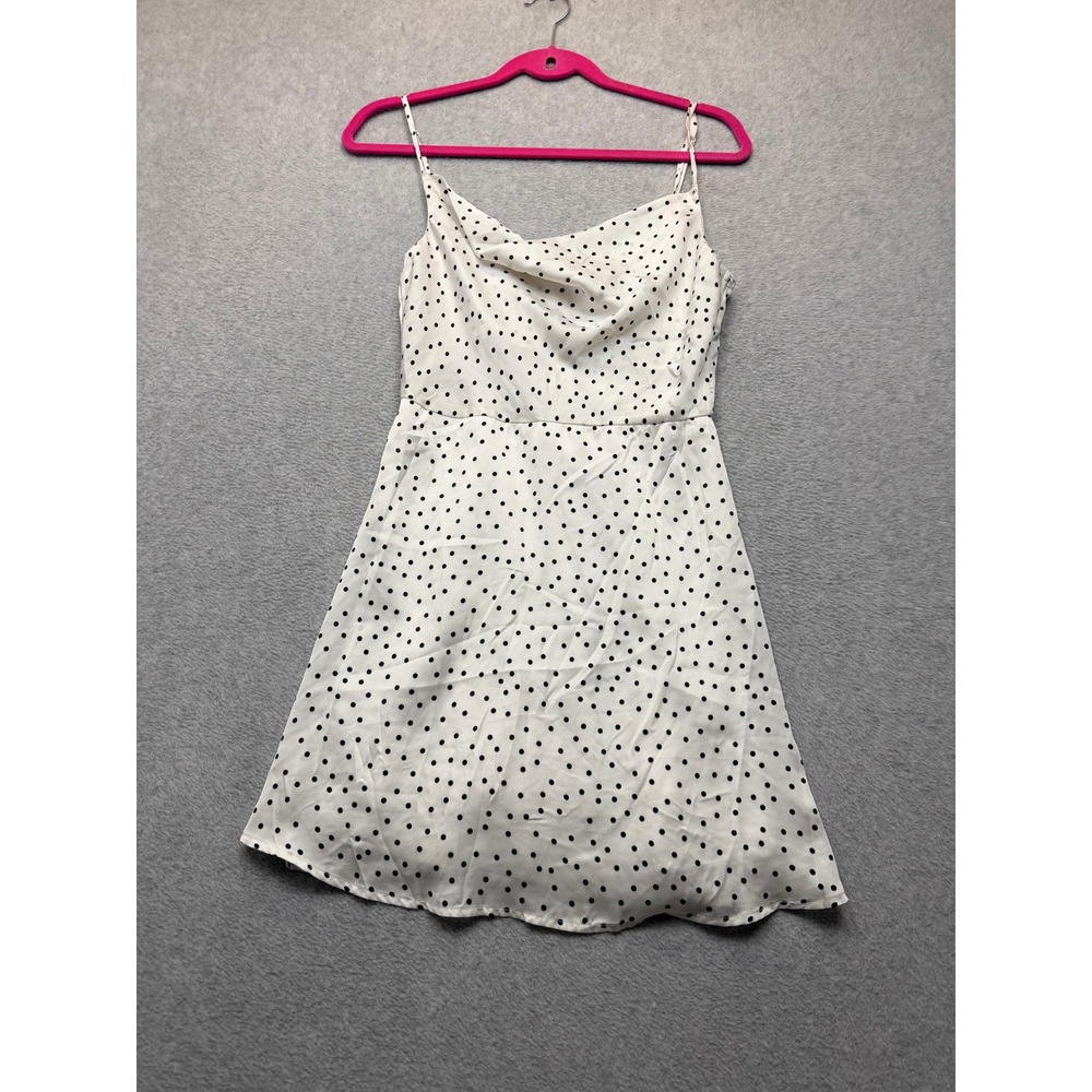 Lulus White Black Polka Dot Cowl Neck Mini Dress Small Adjustable Straps Woven